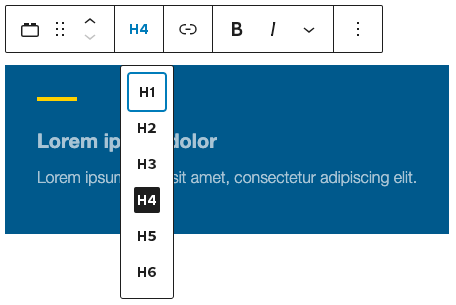 Screenshot of tile block header options