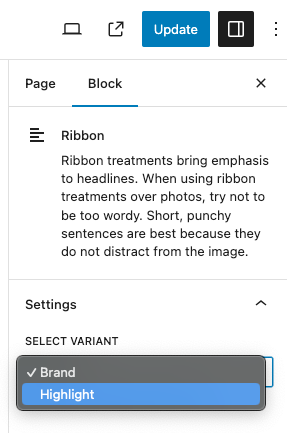 Dropdown menu of Ribbon variants