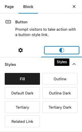 Screenshot of style options on right sidebar.