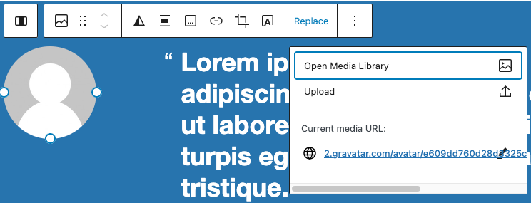 Screenshot of WordPress page editor with Quote Banner image editor popup.