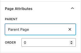 Screenshot of page attributes panel on the right sidebar of a WordPress page editor.