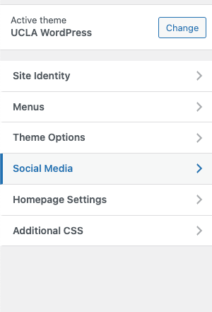 Screenshot of Customize menu with Social Media highlighted.