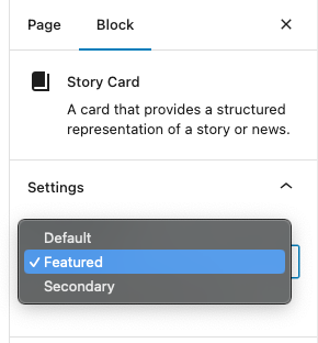 Story Card variant dropdown menu