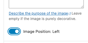 Screenshot of card image position setting on WordPress page editor left sidebar.