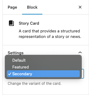 Screenshot of block options on right sidebar.