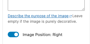 Screenshot of image position option on right sidebar.