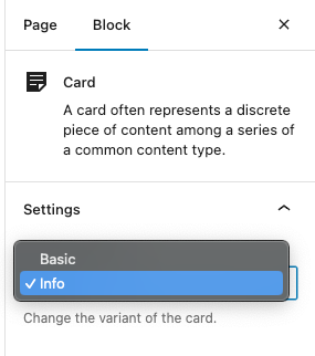 Screenshot of block options on right sidebar.