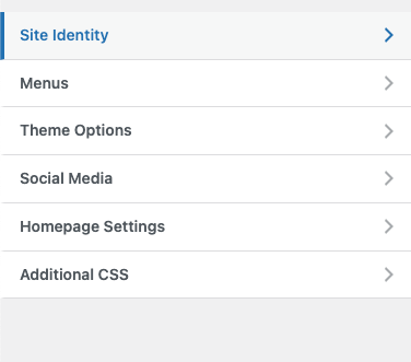 WordPress site customize menu highlighting the Site Identity menu item.