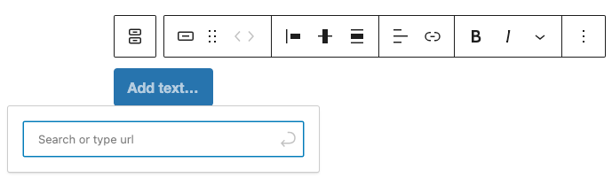 Screenshot of WordPress page editor adding a link to a button block.