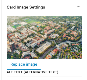 Screenshot of card image setting panel on WordPress page editor left sidebar.