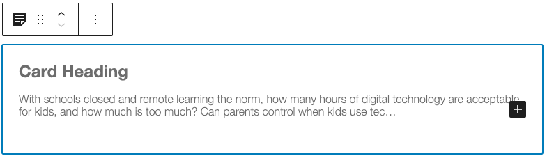 Preview of the Card block in Gutenberg